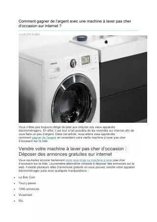 Comment gagner de l’argent avec une machine à laver pas cher d’occasion sur internet ?