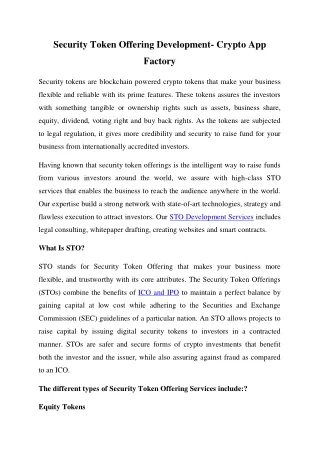 security token offering development crypto app