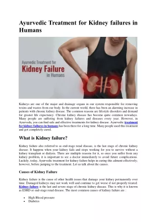 Ayurvedic Treatment for Kidney failures in Humans