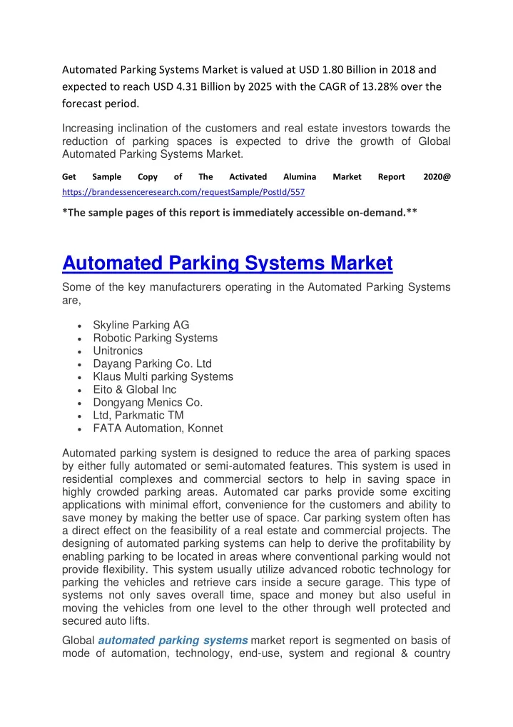 automated parking systems market is valued