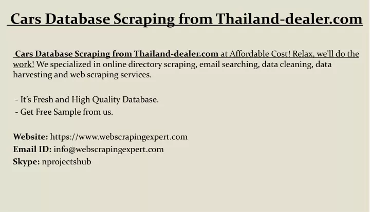 cars database scraping from thailand dealer com