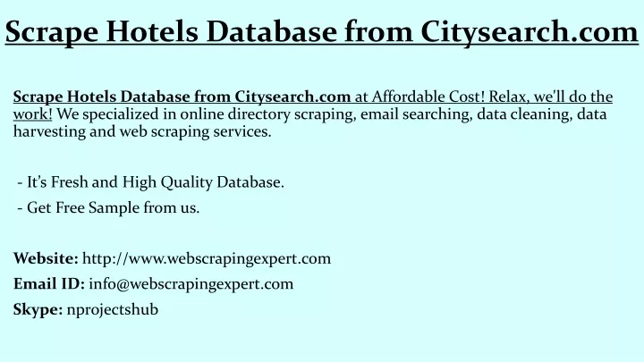 scrape hotels database from citysearch com