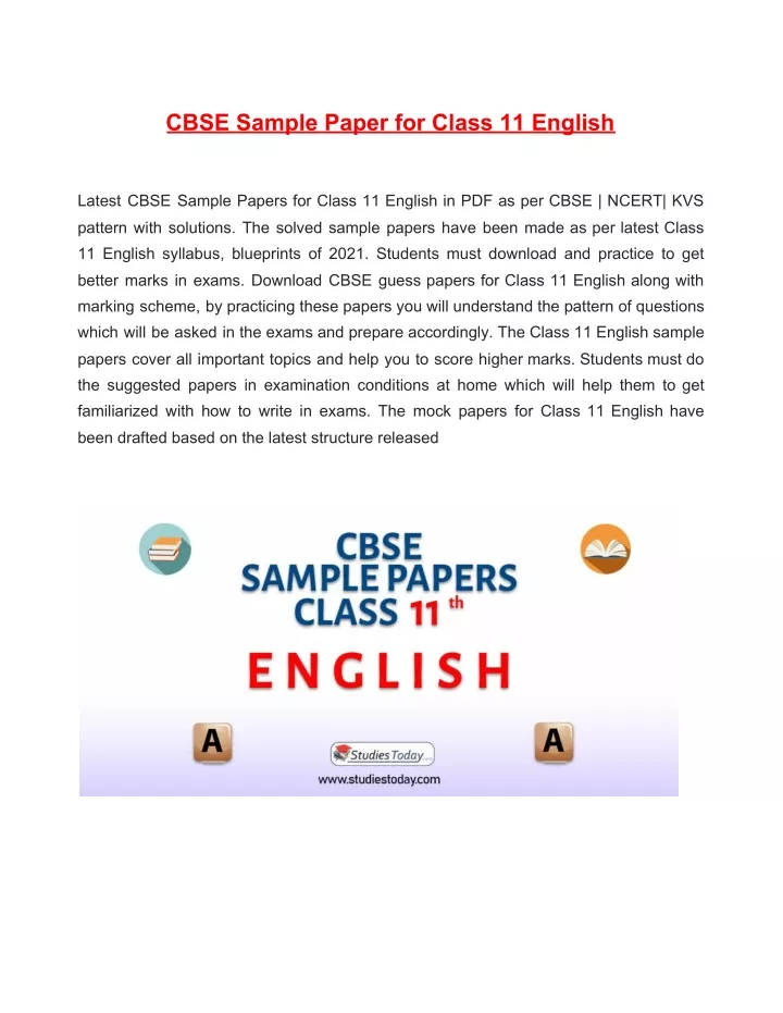 cbse sample paper for class 11 english latest