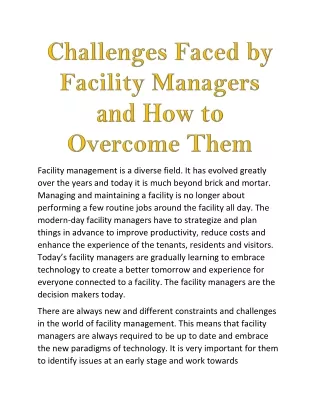 Challenges Faced by Facility Managers and How to Overcome Them