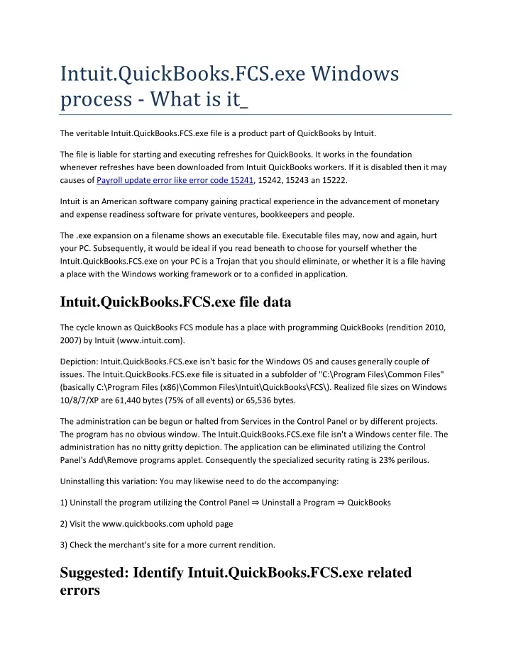 intuit quickbooks fcs exe windows process what