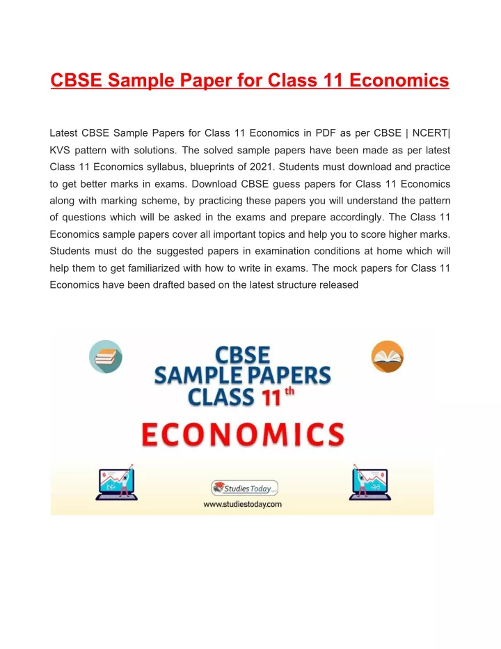 cbse sample paper for class 11 economics latest
