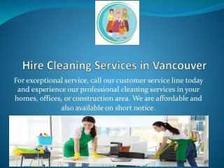 Hire Cleaning Services in Vancouver