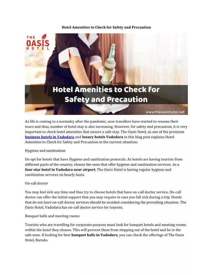 hotel amenities to check for safety and precaution