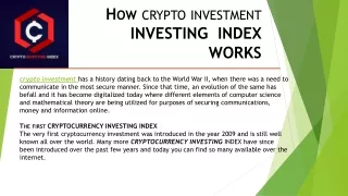 HOW CRYPTO INVESTMENT INVESTING INDEX WORKS