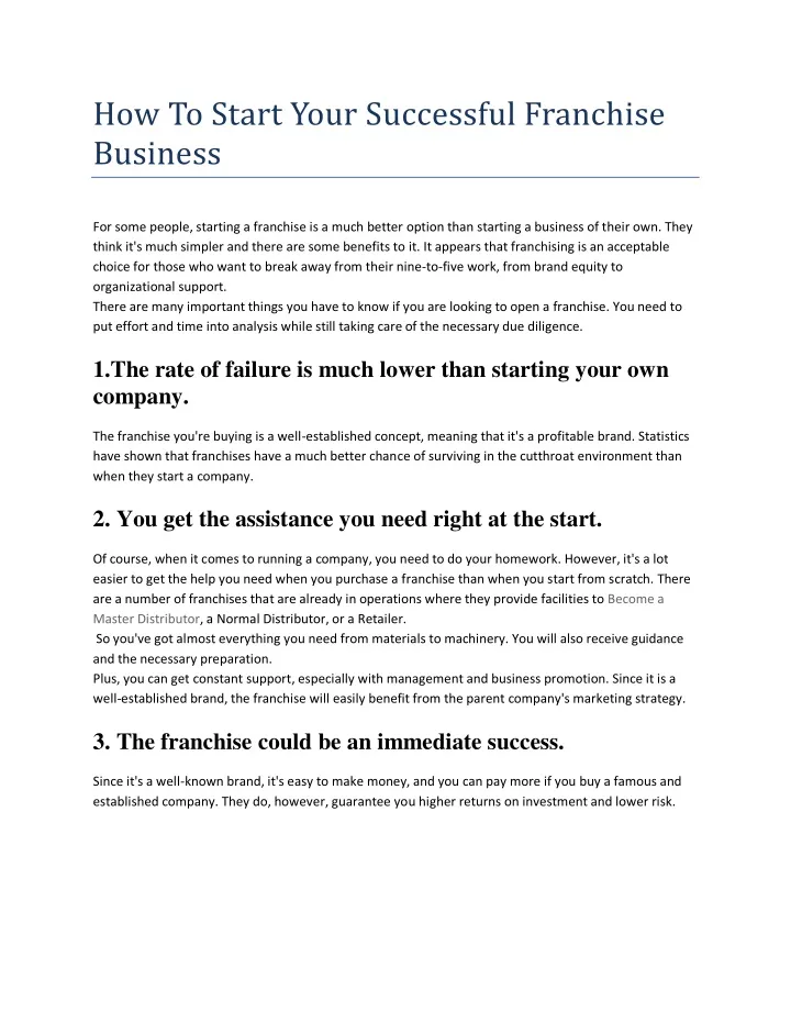 how to start your successful franchise business
