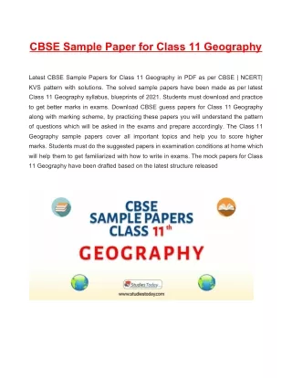 cbse sample paper for class 11 geography latest