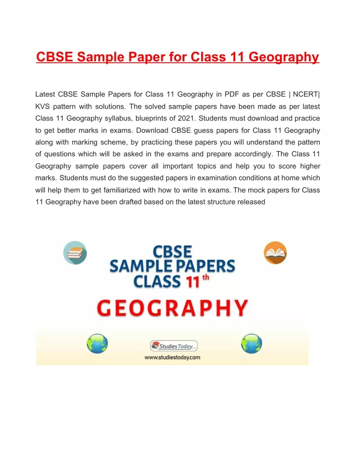 cbse sample paper for class 11 geography latest