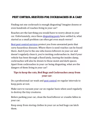 Pest Control Services for Cockroaches in a Car