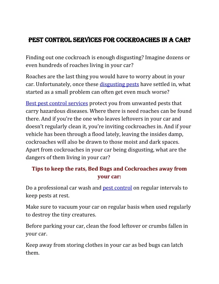 pest control services for cockroaches