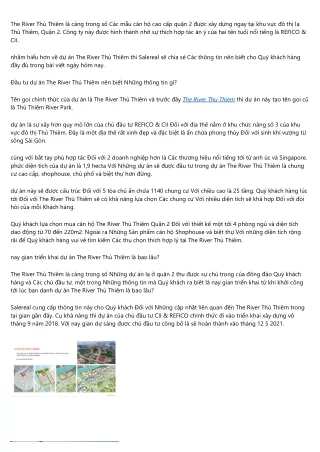 Dấu ấn tuyệt vời về huyền thoại bán căn hộ The River Thủ Thiêm thực sự là đúng