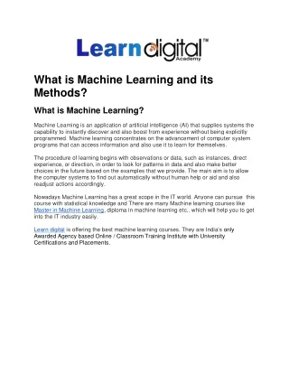what is machine learning and its methods what
