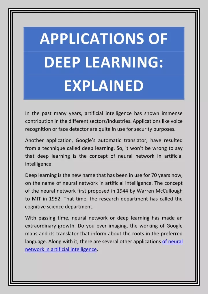 applications of deep learning explained