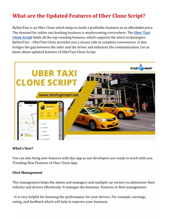 what are the updated features of uber clone script