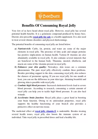 Benefits Of Consuming Royal Jelly