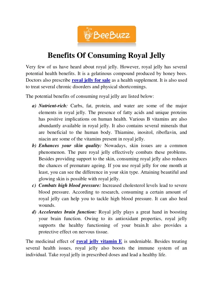 benefits of consuming royal jelly