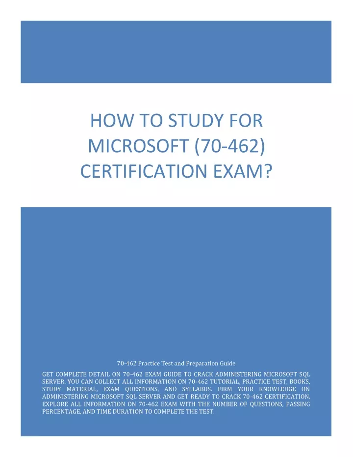 how to study for microsoft 70 462 certification