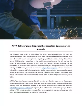 ALTA Refrigeration: Industrial Refrigeration Contractors in Australia