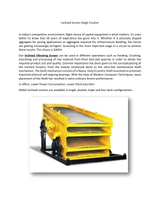 Inclined Vibrating Screen | Inclined screen manufacturer & Supplier in Nashik - Singh Crushers