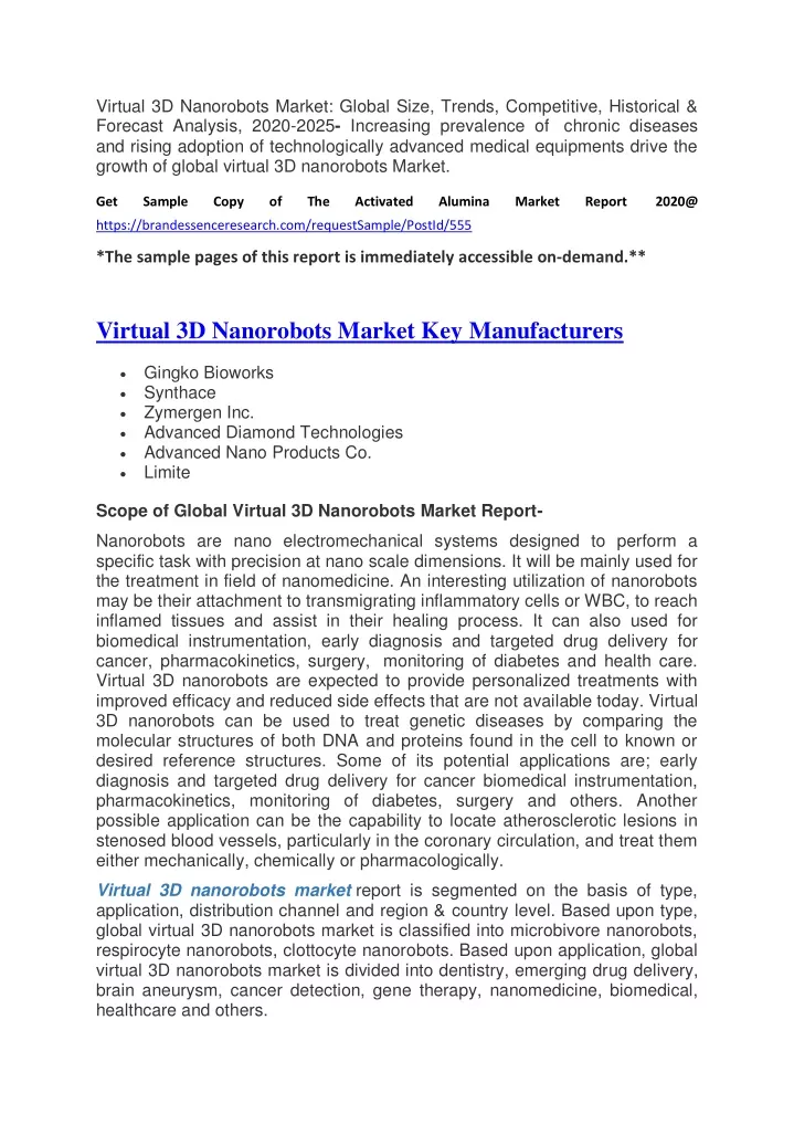 virtual 3d nanorobots market global size trends