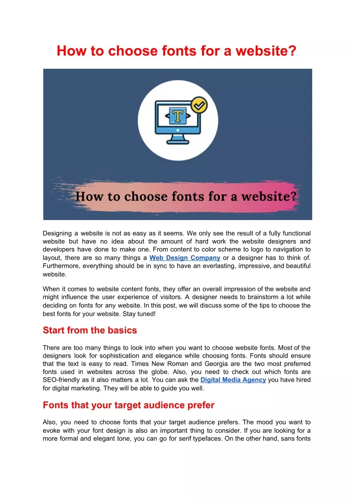 how to choose fonts for a website