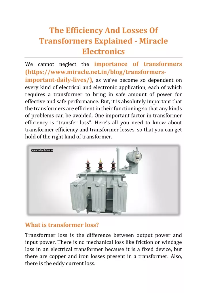 the efficiency and losses of transformers