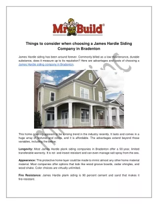 Things to consider when choosing a James Hardie Siding Company in Bradenton