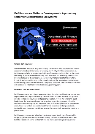 defi insurance platform development a promising