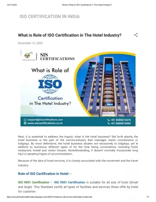 What is Role of ISO Certification in The Hotel Industry?