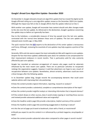 google s broad core algorithm update december 2020