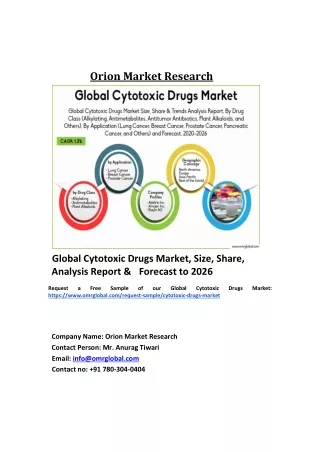 Global Cytotoxic Drugs Market Trends, Size, Competitive Analysis and Forecast 2020-2026