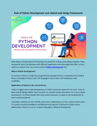 Role of Python Development and related web design frameworks
