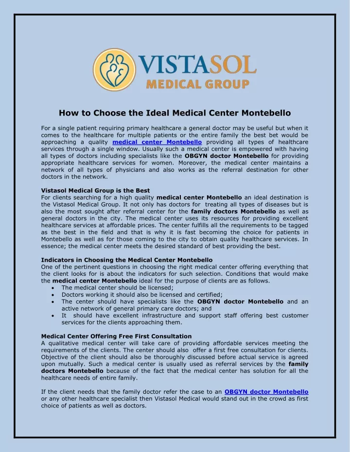 how to choose the ideal medical center montebello