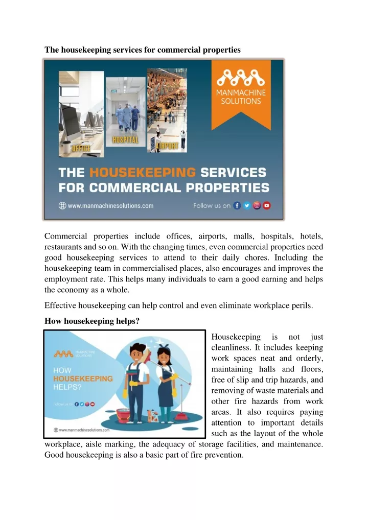 the housekeeping services for commercial