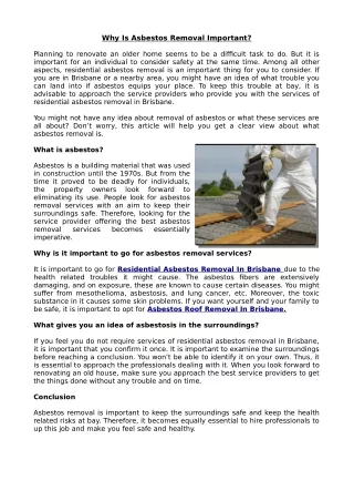 Why Is Asbestos Removal Important