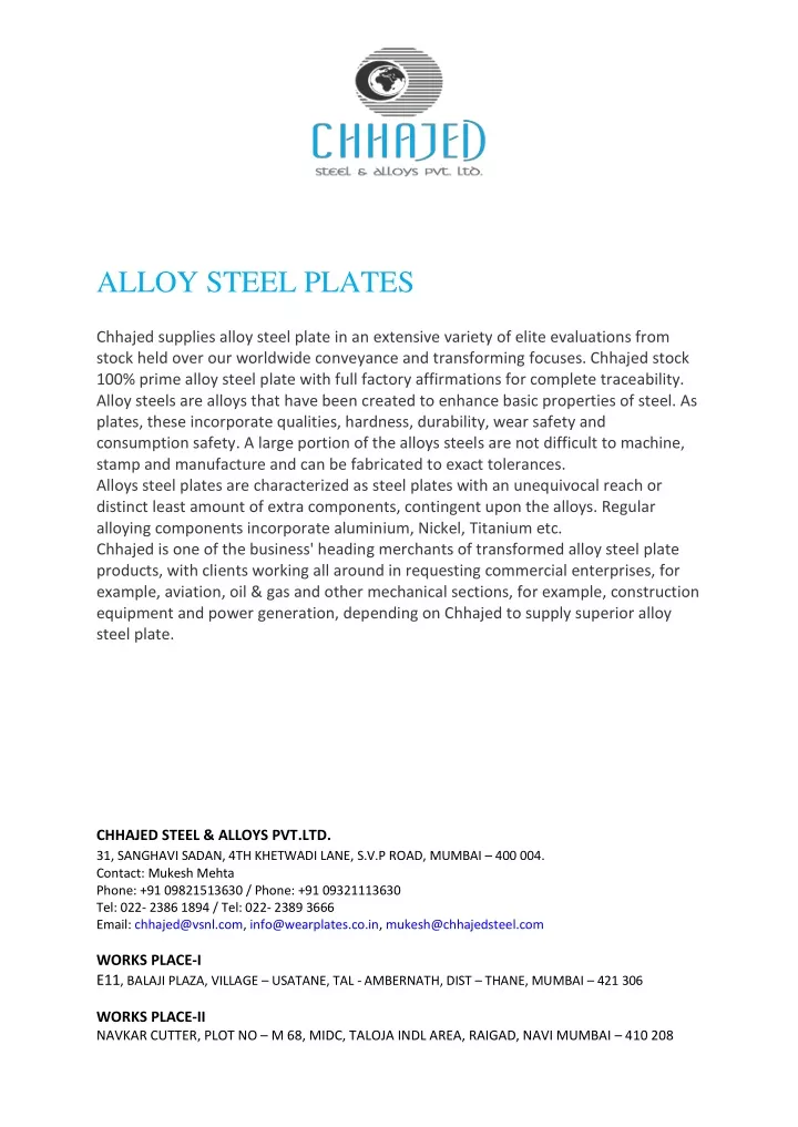 alloy steel plates