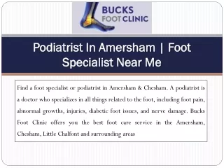Podiatrist In Amersham | Foot Specialist Near Me | Bucks Foot Clinic