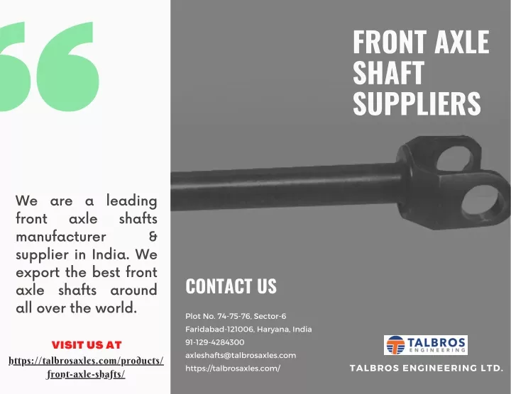 front axle shaft suppliers