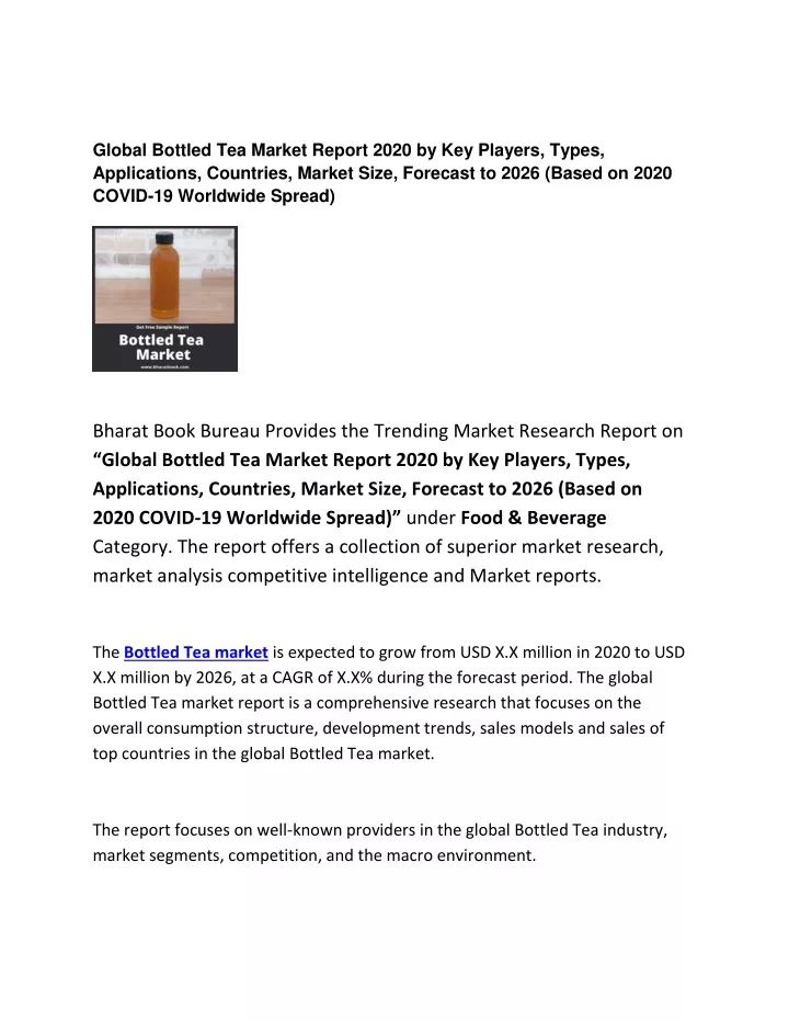 global bottled tea market report 2020