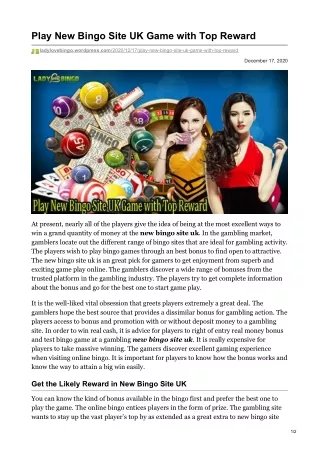 play new bingo site uk game with top reward