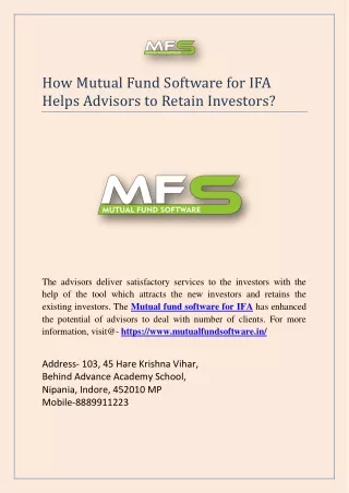 how mutual fund software for ifa helps advisors