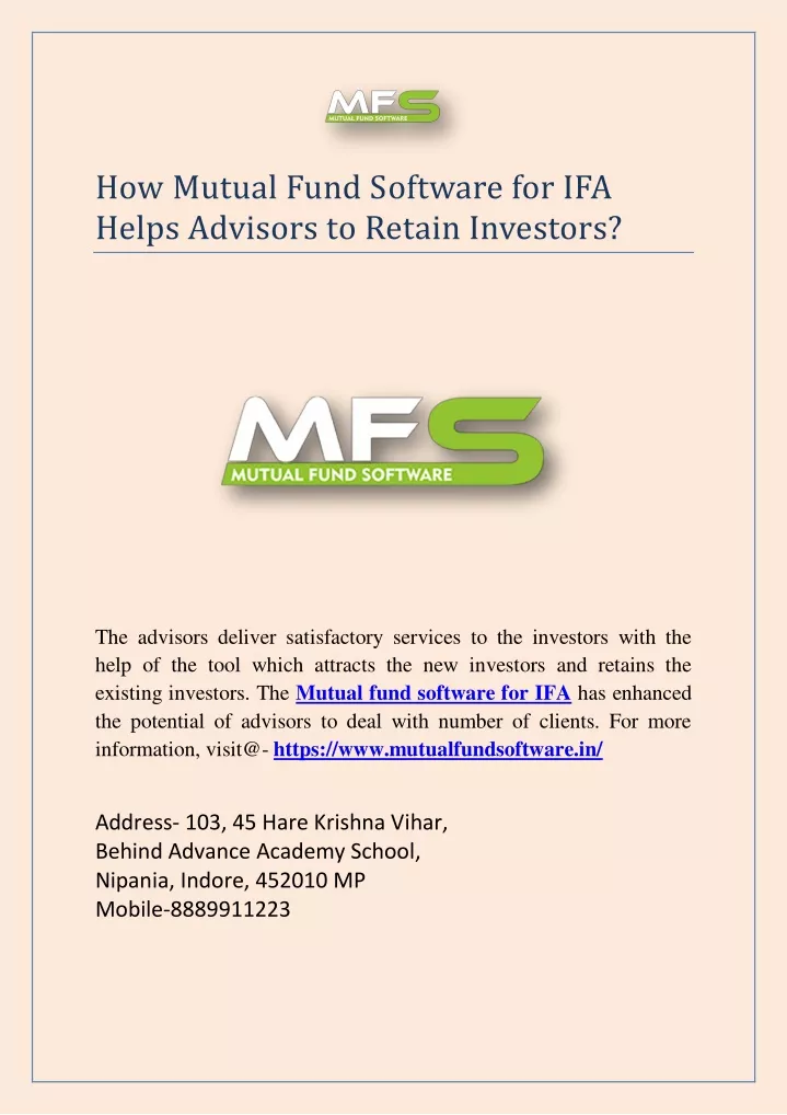how mutual fund software for ifa helps advisors