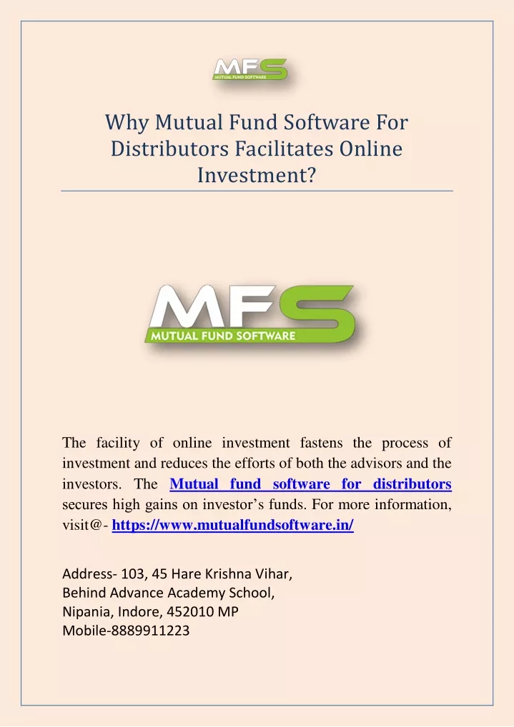 why mutual fund software for distributors