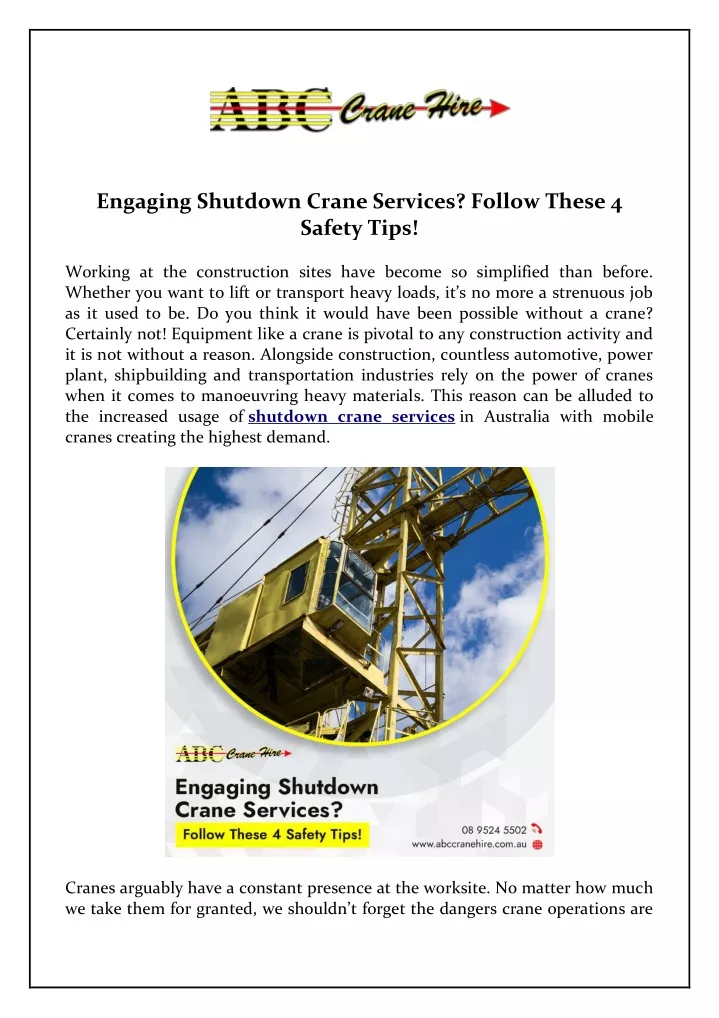 engaging shutdown crane services follow these