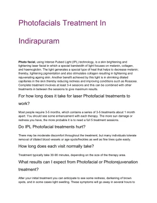 Photofacials Treatment In Indirapuram