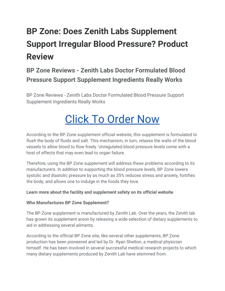 bp zone does zenith labs supplement support